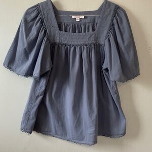 Chico’s Dusty Blue Square-Neck Flutter Sleeve Tunic